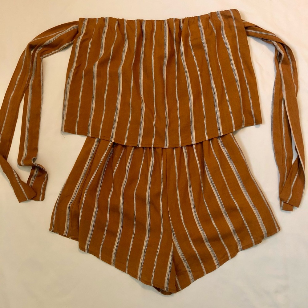 Rust Open Back Romper with Tie Straps